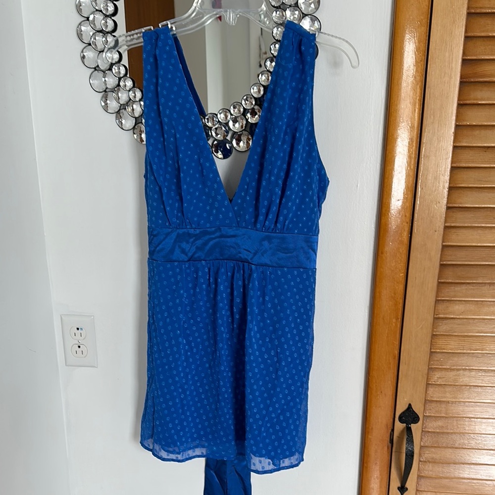Blue Sleeveless V-Neck Top